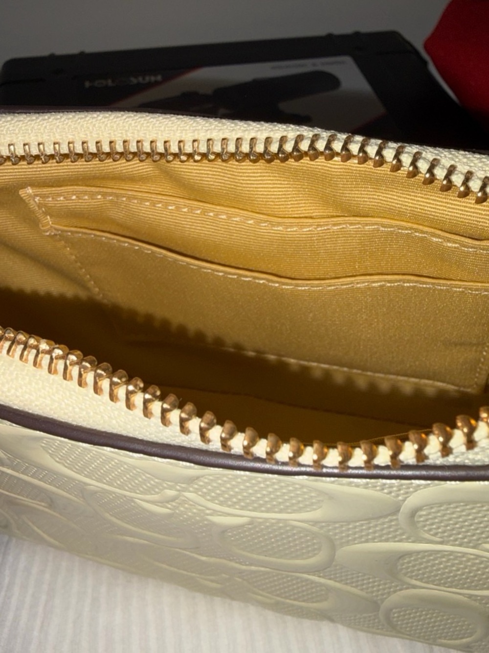 Coach Cream Signature Embossed Shoulder Bag with Tan Trim - Picture 7 of 7